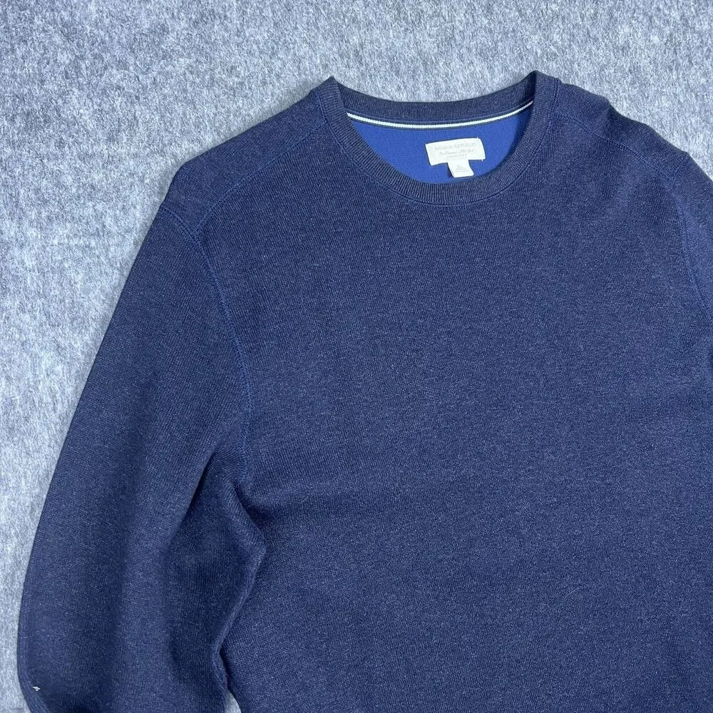 Banana Republic Men's Knit Sweater Crewneck Long Sleeve Blue 100% Cotton Size XL